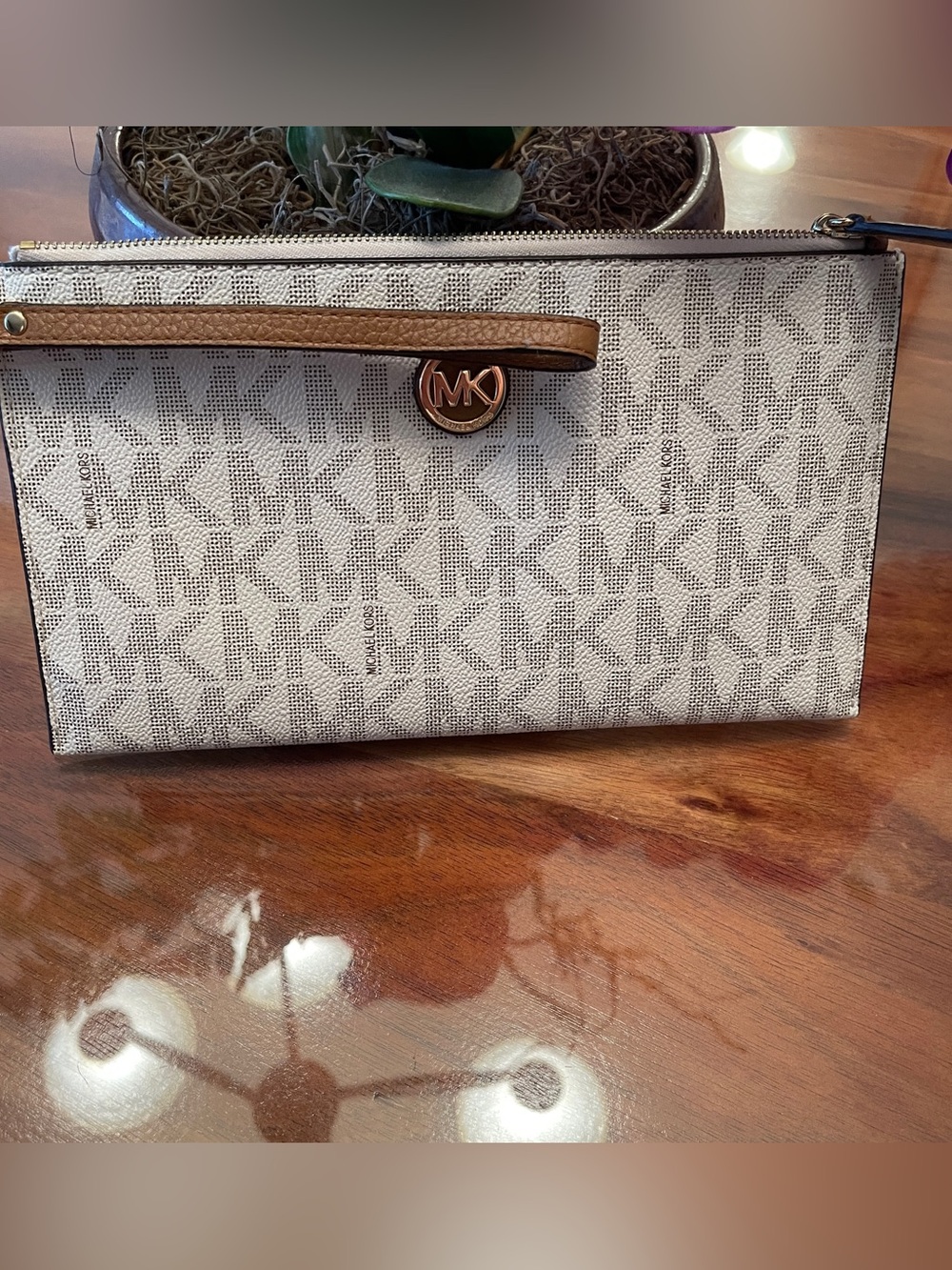Michael Kors Beige Logo Wristlet Clutch